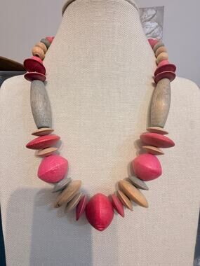 Vintage 22” Painted Wood Chunky Statement Necklace